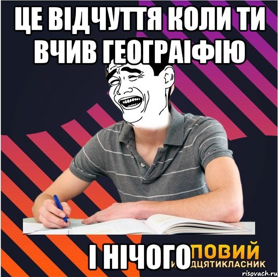 це відчуття коли ти вчив геограіфію і нічого, Мем Типовий одинадцятикласник