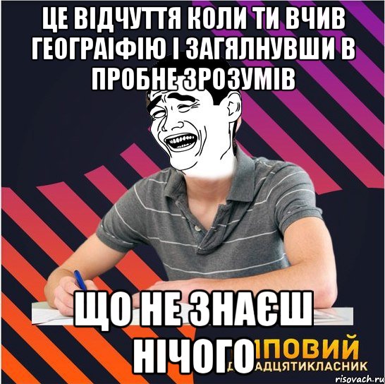 це відчуття коли ти вчив геограіфію і загялнувши в пробне зрозумів що не знаєш нічого