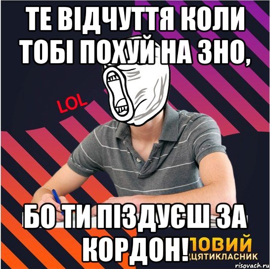 те відчуття коли тобі похуй на зно, бо ти піздуєш за кордон!, Мем Типовий одинадцятикласник