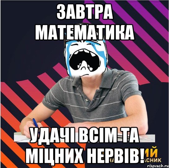 завтра математика удачі всім та міцних нервів!, Мем Типовий одинадцятикласник