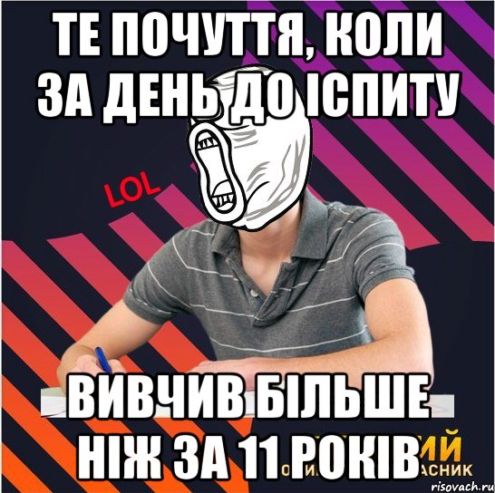 те почуття, коли за день до іспиту вивчив більше ніж за 11 років