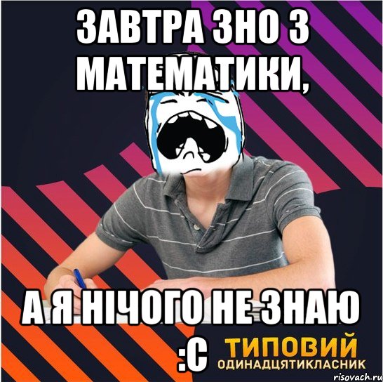 завтра зно з математики, а я нічого не знаю :с, Мем Типовий одинадцятикласник