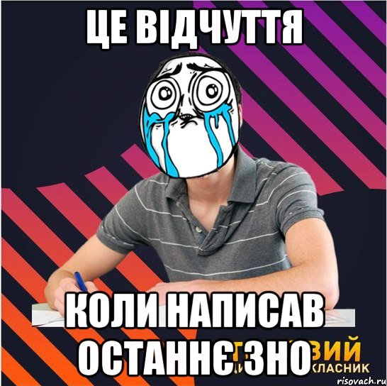 це відчуття коли написав останнє зно, Мем Типовий одинадцятикласник