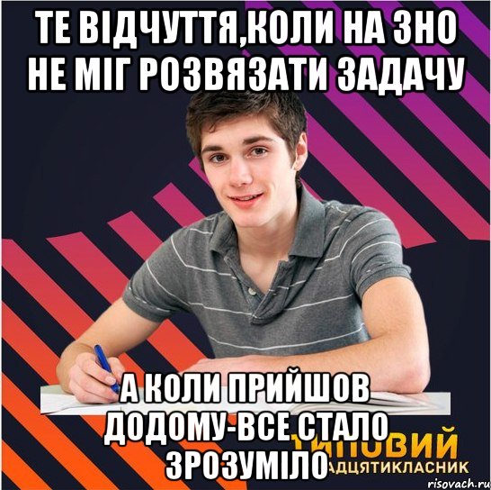 те відчуття,коли на зно не міг розвязати задачу а коли прийшов додому-все стало зрозуміло, Мем Типовий одинадцятикласник