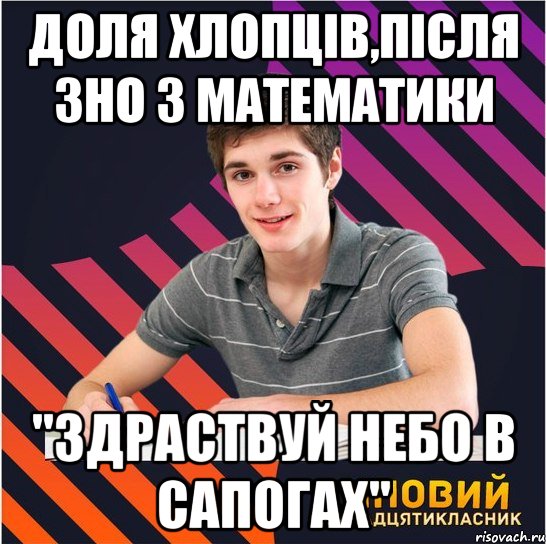 доля хлопців,після зно з математики "здраствуй небо в сапогах"