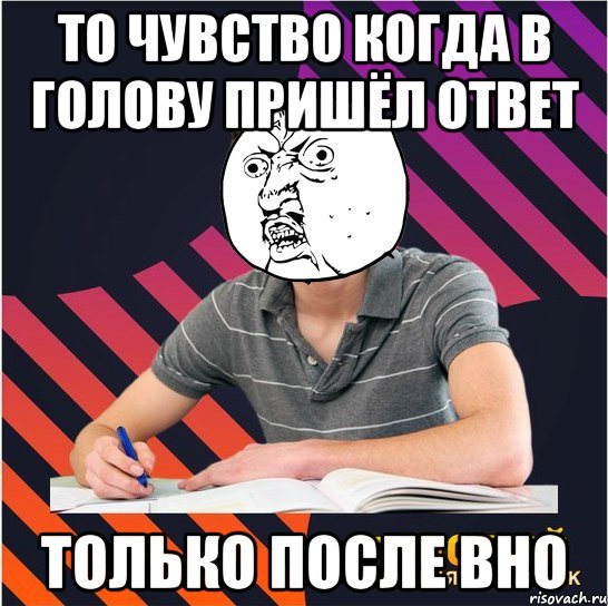 то чувство когда в голову пришёл ответ только после вно, Мем Типовий одинадцятикласник