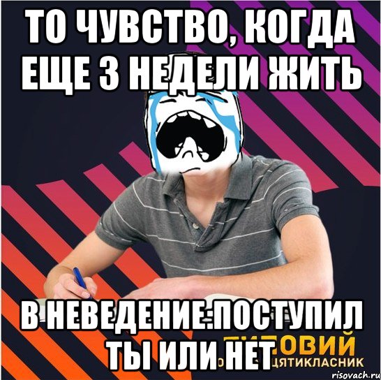 то чувство, когда еще 3 недели жить в неведение:поступил ты или нет, Мем Типовий одинадцятикласник