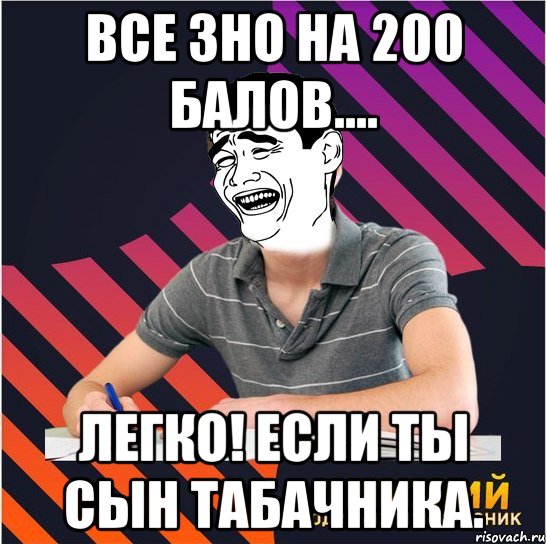 все зно на 200 балов.... легко! если ты сын табачника., Мем Типовий одинадцятикласник