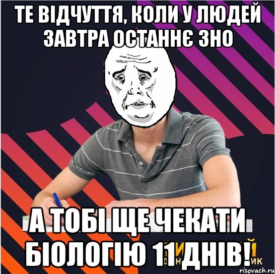 те відчуття, коли у людей завтра останнє зно а тобі ще чекати біологію 11 днів!, Мем Типовий одинадцятикласник