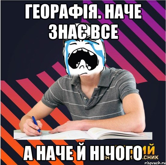 георафія. наче знає все а наче й нічого, Мем Типовий одинадцятикласник