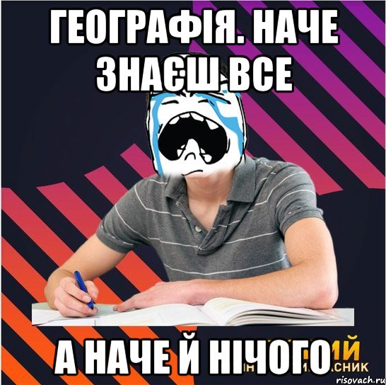 географія. наче знаєш все а наче й нічого, Мем Типовий одинадцятикласник