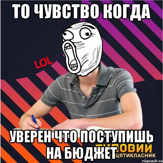 то чувство когда уверен что поступишь на бюджет, Мем Типовий одинадцятикласник