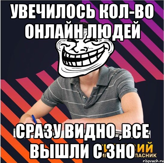 увечилось кол-во онлайн людей сразу видно ,все вышли с зно, Мем Типовий одинадцятикласник