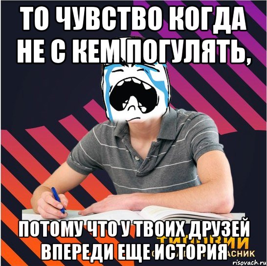 то чувство когда не с кем погулять, потому что у твоих друзей впереди еще история, Мем Типовий одинадцятикласник