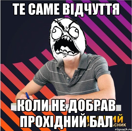 те саме відчуття коли не добрав прохідний бал, Мем Типовий одинадцятикласник