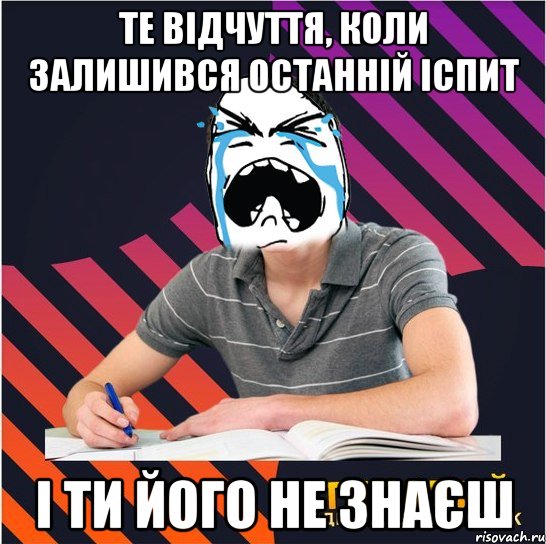 те відчуття, коли залишився останній іспит і ти його не знаєш, Мем Типовий одинадцятикласник