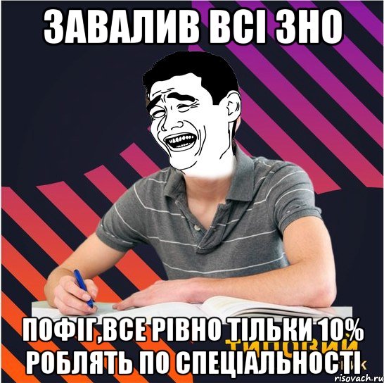 завалив всі зно пофіг,все рівно тільки 10% роблять по спеціальності, Мем Типовий одинадцятикласник