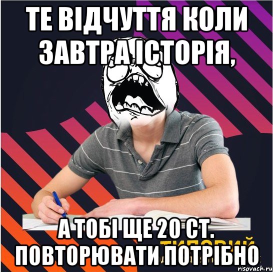 те відчуття коли завтра історія, а тобі ще 20 ст. повторювати потрібно, Мем Типовий одинадцятикласник