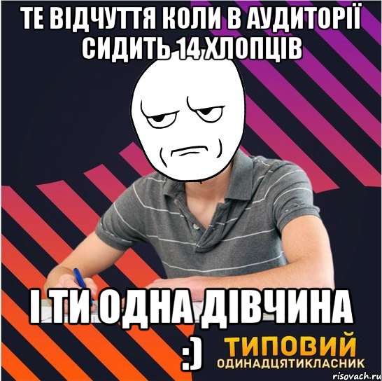 те відчуття коли в аудиторії сидить 14 хлопців і ти одна дівчина :), Мем Типовий одинадцятикласник