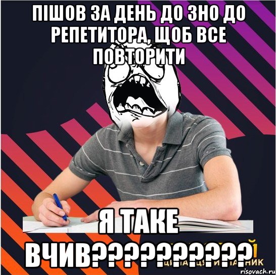 пішов за день до зно до репетитора, щоб все повторити я таке вчив???, Мем Типовий одинадцятикласник