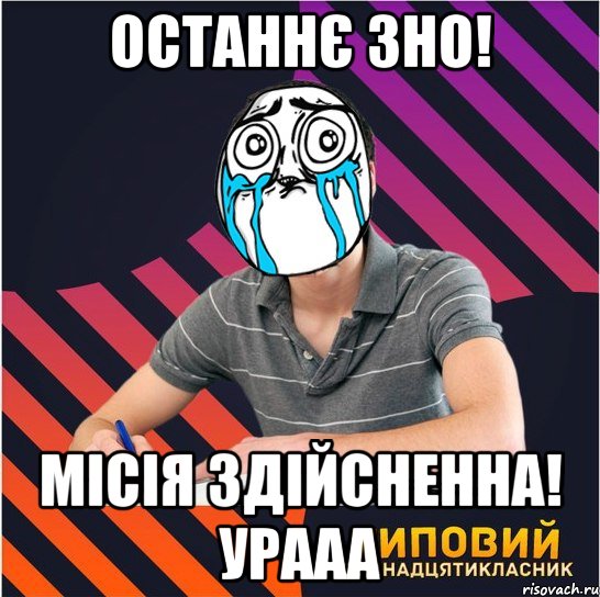 останнє зно! місія здійсненна! урааа, Мем Типовий одинадцятикласник