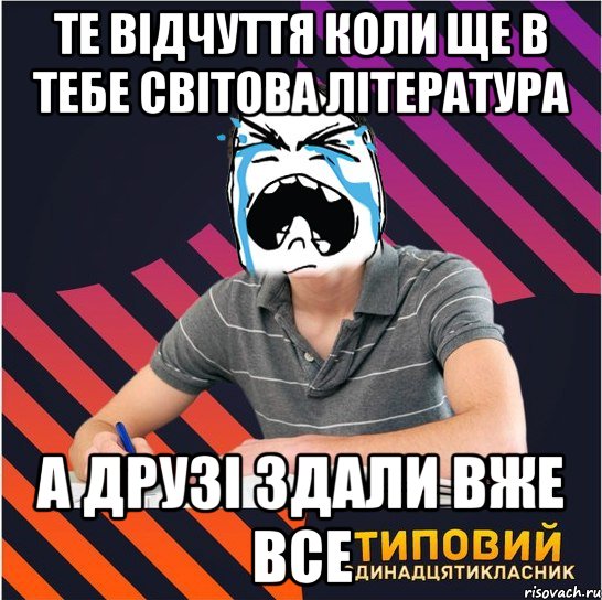 те відчуття коли ще в тебе світова література а друзі здали вже все, Мем Типовий одинадцятикласник