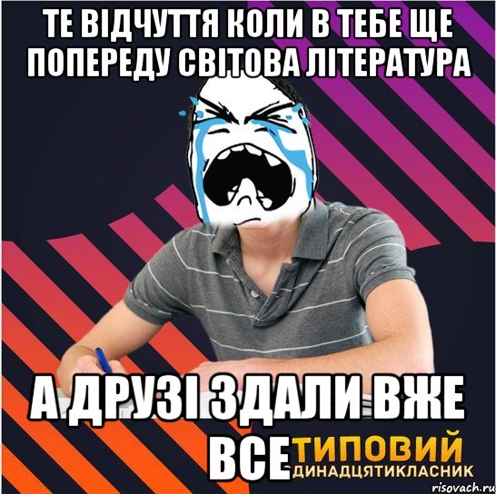 те відчуття коли в тебе ще попереду світова література а друзі здали вже все, Мем Типовий одинадцятикласник