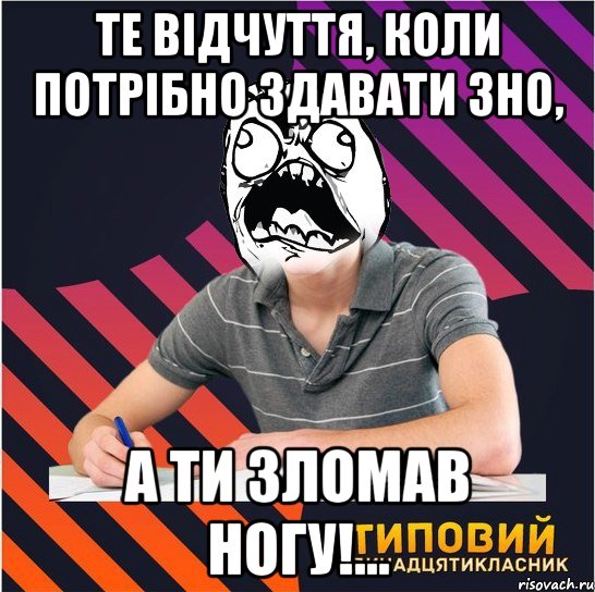 те відчуття, коли потрібно здавати зно, а ти зломав ногу!..., Мем Типовий одинадцятикласник