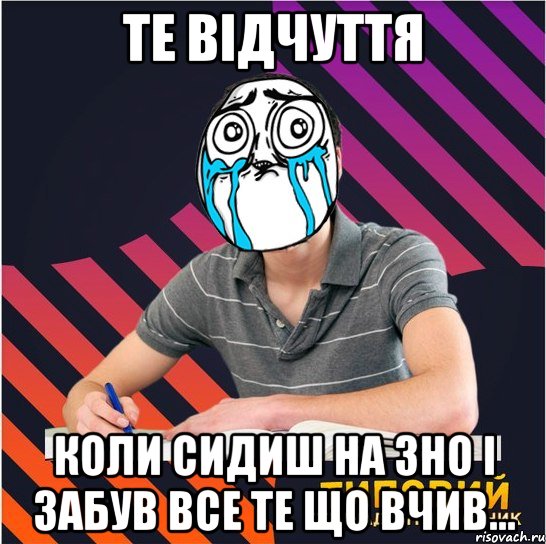 те відчуття коли сидиш на зно і забув все те що вчив...