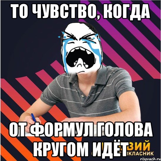 то чувство, когда от формул голова кругом идёт, Мем Типовий одинадцятикласник