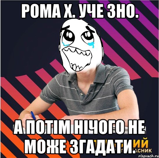 рома х. уче зно. а потім нічого не може згадати., Мем Типовий одинадцятикласник