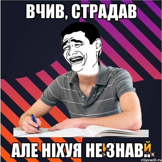 вчив, страдав але ніхуя не знав.., Мем Типовий одинадцятикласник