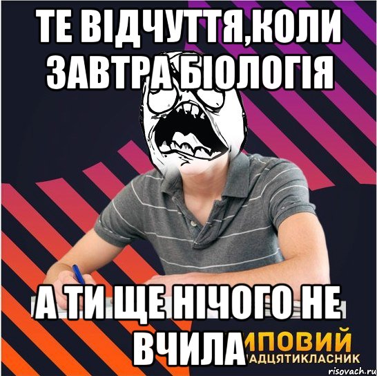 те відчуття,коли завтра біологія а ти ще нічого не вчила, Мем Типовий одинадцятикласник