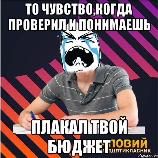 то чувство,когда проверил и понимаешь плакал твой бюджет, Мем Типовий одинадцятикласник