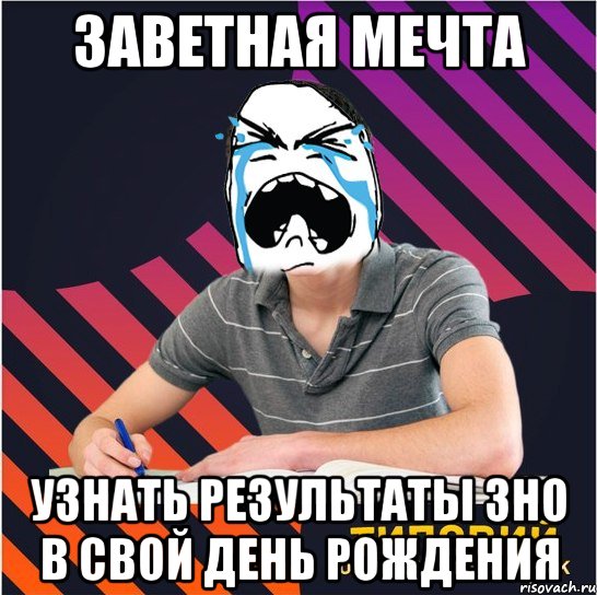 заветная мечта узнать результаты зно в свой день рождения, Мем Типовий одинадцятикласник