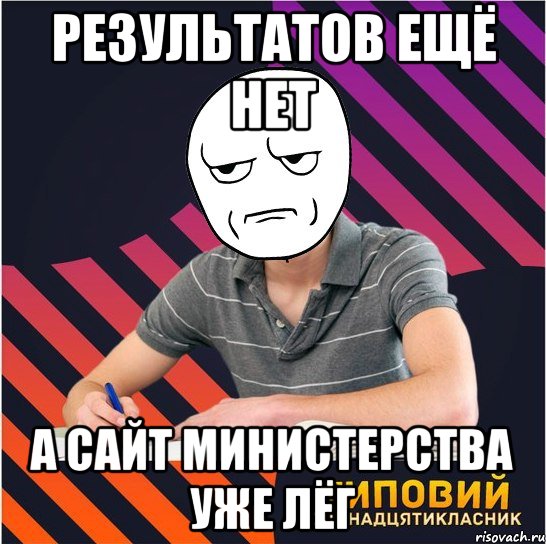 результатов ещё нет а сайт министерства уже лёг, Мем Типовий одинадцятикласник