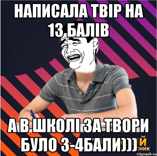 написала твір на 13 балів а в школі за твори було 3-4бали))), Мем Типовий одинадцятикласник