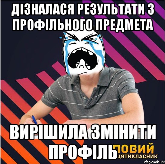 дізналася результати з профільного предмета вирішила змінити профіль, Мем Типовий одинадцятикласник