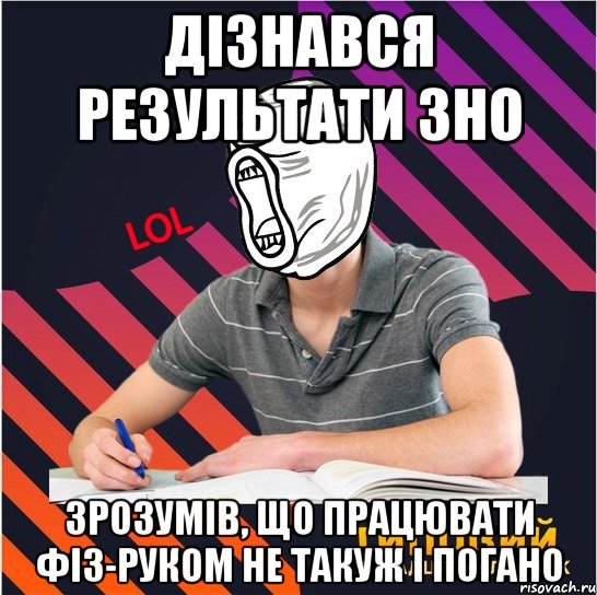 дізнався результати зно зрозумів, що працювати фіз-руком не такуж і погано