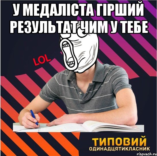 у медаліста гірший результат чим у тебе , Мем Типовий одинадцятикласник