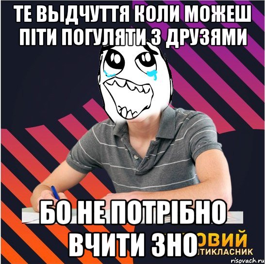 те выдчуття коли можеш піти погуляти з друзями бо не потрібно вчити зно