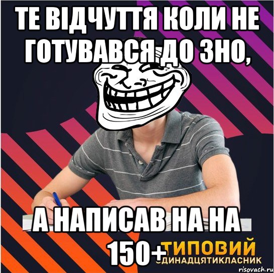 те відчуття коли не готувався до зно, а написав на на 150+, Мем Типовий одинадцятикласник