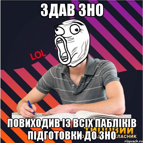 здав зно повиходив із всіх пабліків підготовки до зно, Мем Типовий одинадцятикласник