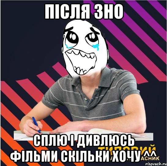 після зно сплю і дивлюсь фільми скільки хочу ^^, Мем Типовий одинадцятикласник