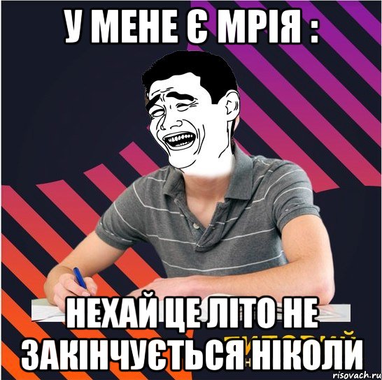 у мене є мрія : нехай це літо не закінчується ніколи, Мем Типовий одинадцятикласник
