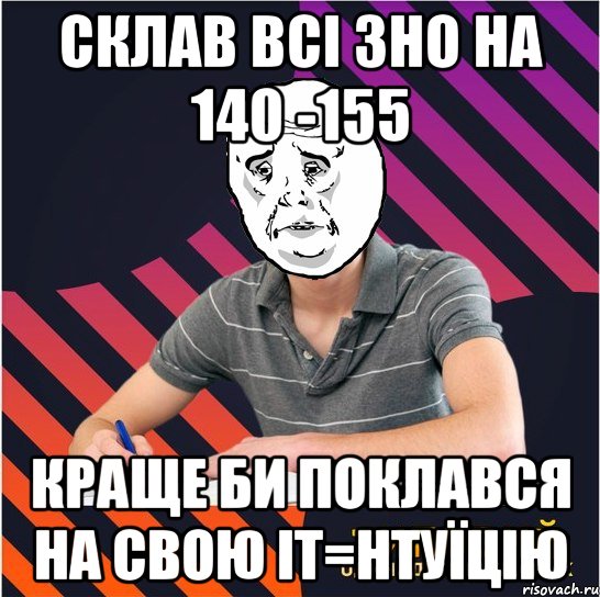 склав всі зно на 140 -155 краще би поклався на свою іт=нтуїцію, Мем Типовий одинадцятикласник