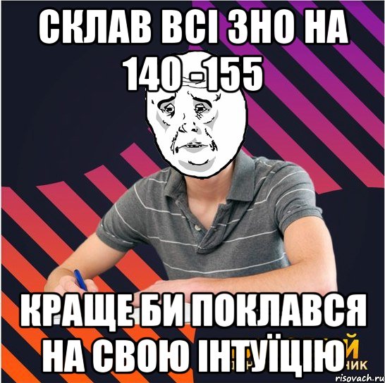 склав всі зно на 140 -155 краще би поклався на свою інтуїцію, Мем Типовий одинадцятикласник