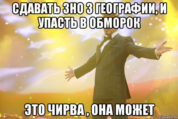 сдавать зно з географии, и упасть в обморок это чирва , она может, Мем Тони Старк (Роберт Дауни младший)