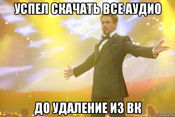 успел скачать все аудио до удаление из вк, Мем Тони Старк (Роберт Дауни младший)