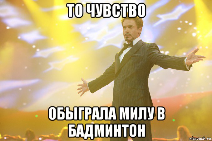 то чувство обыграла милу в бадминтон, Мем Тони Старк (Роберт Дауни младший)